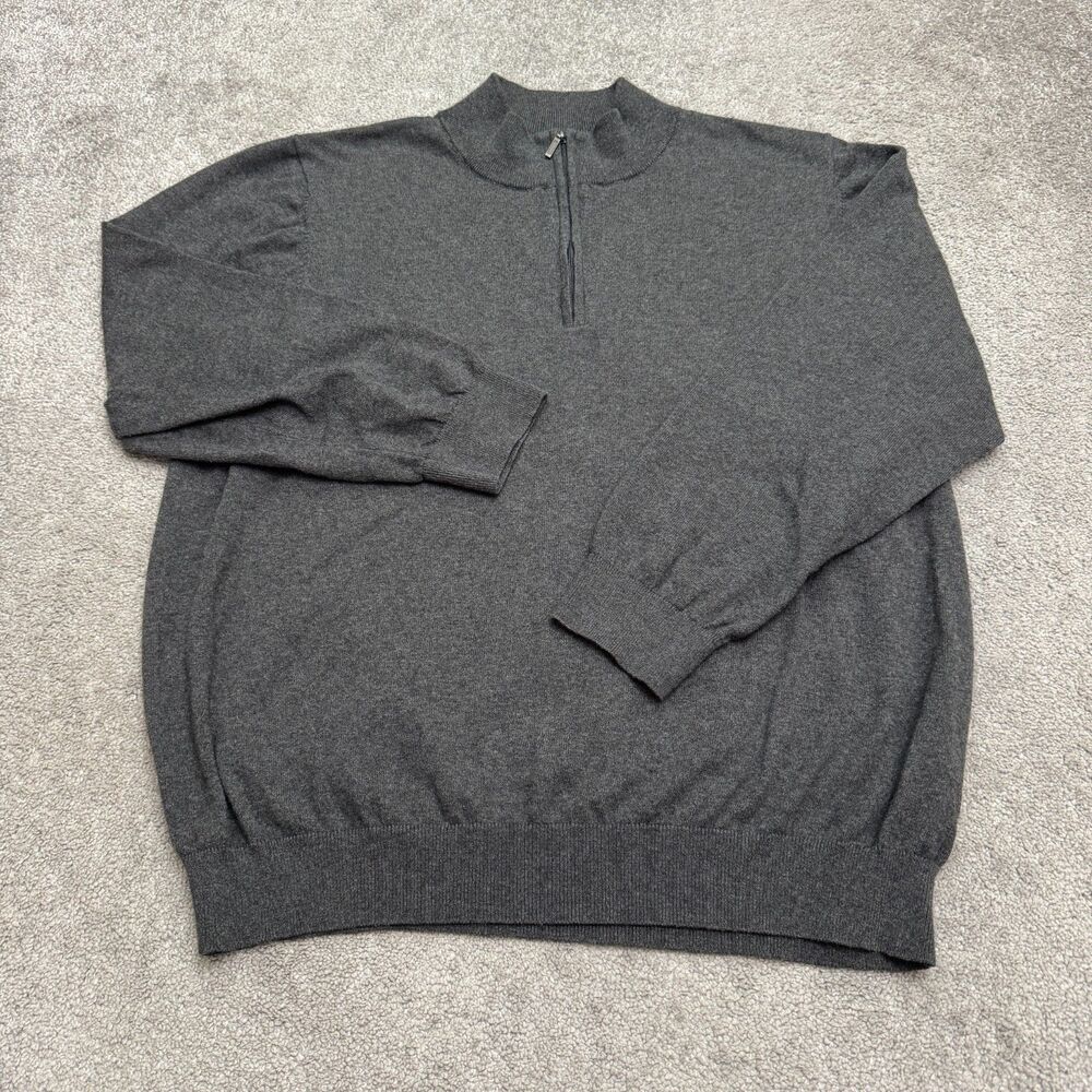 L.L. Bean Cotton Cashmere Quarter Zip Pullover Sweater Mens 2XL Charcoal Gray